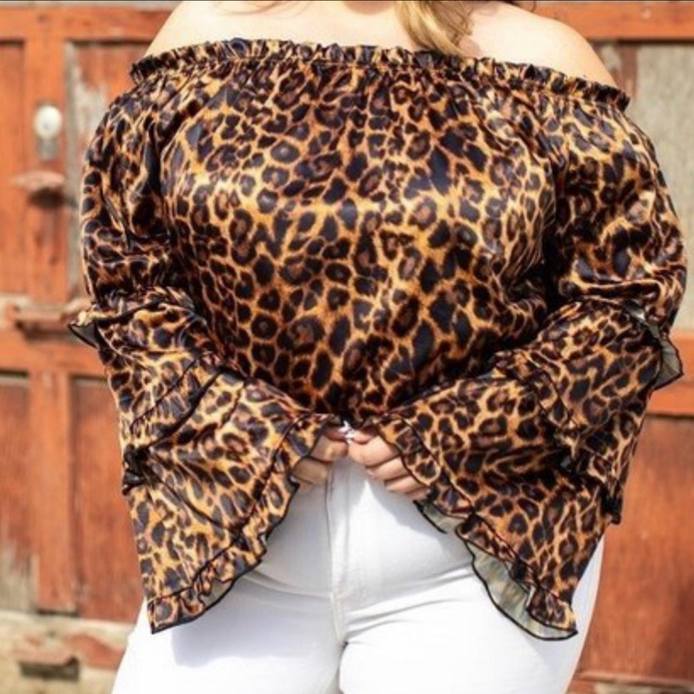 Satin Lepoard off the shoulder body suit.